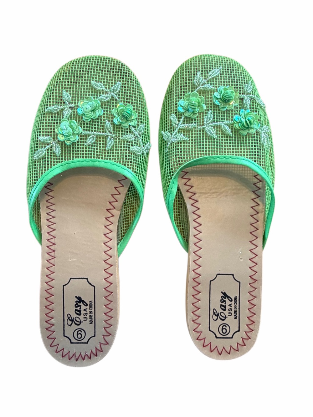 NWOT Green Embroidered Slip-On Mesh Flats